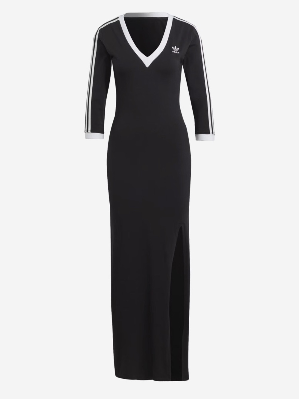 adidas Black V-Neck Maxi Dress with White Stripe Detail - Picture 4 of 7